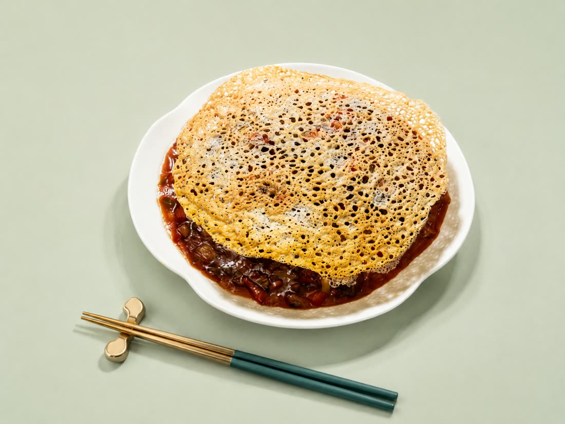눈꽃 어향동교자 (Crispy Shrimp-Stuffed Shiitake with Yuxiang Sauce) — 삼신 가로수길점 메뉴 — 가로수길 chinese restaurant (韓国料理 · 美食)