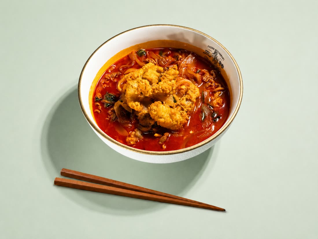 테바나카 고기 짬뽕 (Meat Jjamppong with Fried Chicken Wings) — 삼신 가로수길점 메뉴 — 가로수길 chinese restaurant (韓国料理 · 美食)